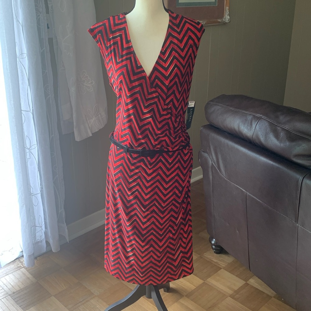 Lauren Ralph Lauren Red and Black Zigzag Midi Dress